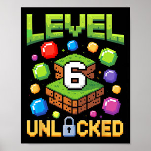 Poster Anniversaire Garçon Niveau 6 Déverrouillé 6e Anniv