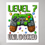 Poster Anniversaire Garçon Niveau 7 Déverrouillé 7e Anniv (Devant)