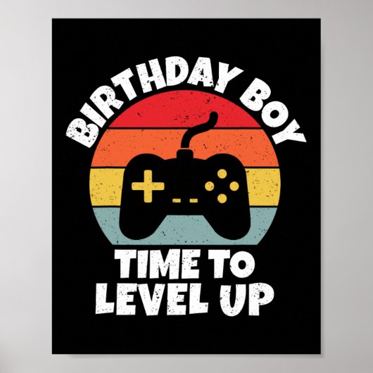 Poster Anniversaire Garçon Temps De Niveau Up Video Jeu A (Devant)