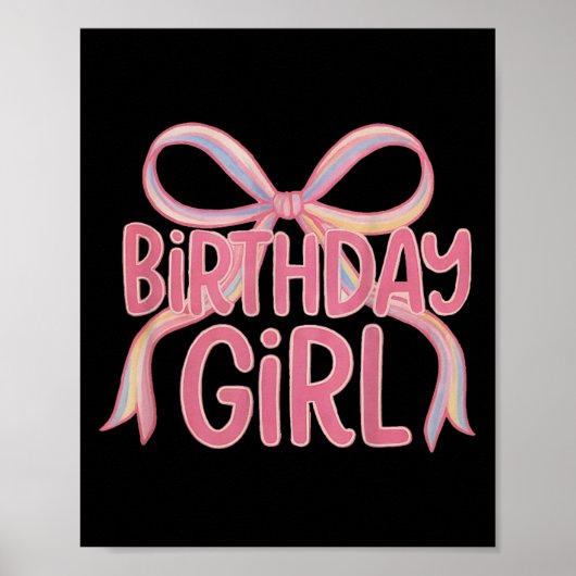Poster Anniversaire Girl Ribbon avec mignonne Bow Party (Devant)