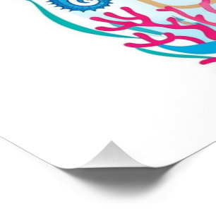 Poster anniversaire licorne poisson narval sirène arc-en-