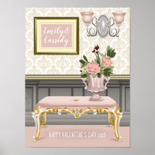 Poster Anniversaire Mariage de Valentine Elegant Pink Roo