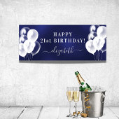 Poster Anniversaire marine bleu blanc ballons nom script