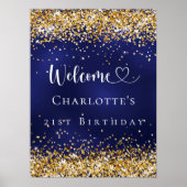 Poster Anniversaire marine bleu or bienvenue (Devant)