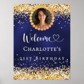 Poster Anniversaire marine bleu or photo bienvenue (Devant)