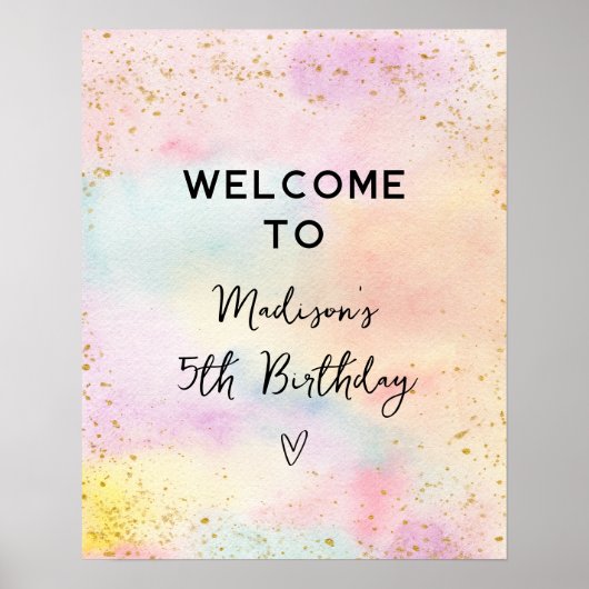 Poster Anniversaire minimaliste Pastel Rainbow Gold (Devant)