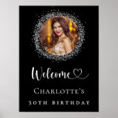 Poster Anniversaire noir argent parties scintillant photo (Devant)