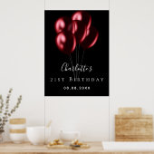 Poster Anniversaire noir ballons rouges nom bienvenue (Cuisine)