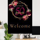 Poster Anniversaire noir fleurons géométriques or bordeau (Bureau à domicile)