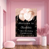 Poster Anniversaire noir rose or ballons bienvenue