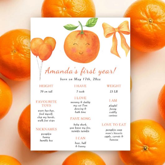 Poster Anniversaire Orange et Bow Premier Anniversaire
