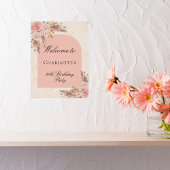 Poster Anniversaire pampas herbe rose or blush arche bien