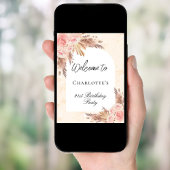 Poster Anniversaire pampas herbe rose or blush arche bien