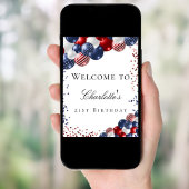 Poster Anniversaire patriotique rouge blanc bleu ballons 