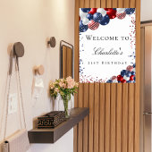 Poster Anniversaire patriotique rouge blanc bleu ballons 