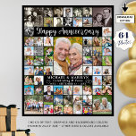 Poster Anniversaire personnalisé 64 Photo Collage personn<br><div class="desc">Créez un écran de mémoire photo sur un tableau en mousse pour célébrer chaque anniversaire de mariage en utilisant ce modèle de collage photo facile à télécharger avec 64 photos carrés. Le design comprend un script de calligraphie moderne HAPPY ANNIVERSARY titre avec leurs noms, le nombre d'années qu'ils célèbrent et...</div>