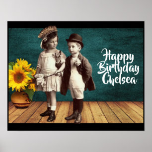 Poster Anniversaire personnalisé pour enfants vintage & t