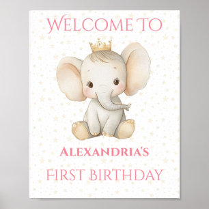 Poster Anniversaire Personnalisé Princesse Elephant Bienv