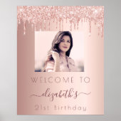 Poster Anniversaire photo rose or parties scintillant bie (Devant)