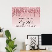 Poster Anniversaire Pink Rose Gold Parties scintillant Bi (Bureau à domicile)