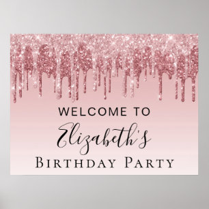 Poster Anniversaire Pink Rose Gold Parties scintillant Bi