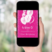 Poster Anniversaire rose ballons blancs bienvenue