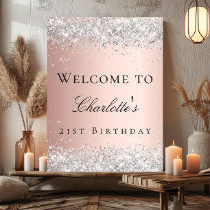 Poster Anniversaire rose or blush argent bienvenue