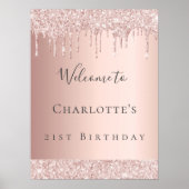 Poster Anniversaire rose or parties scintillant bienvenue (Devant)