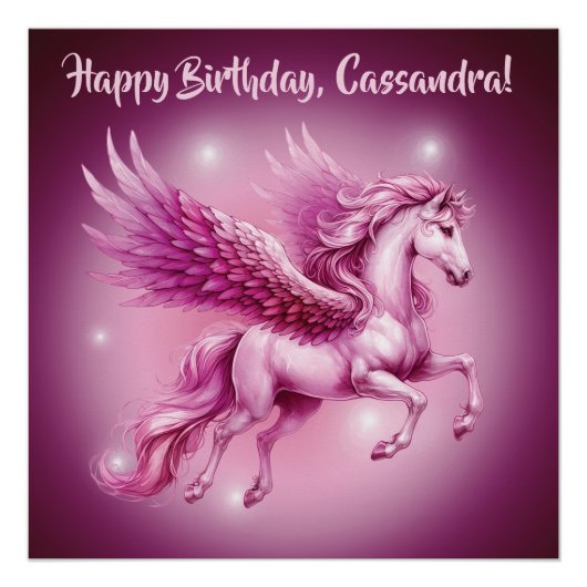 Poster Anniversaire rose Pegasus Design Imaginaire (Devant)