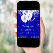 Poster Anniversaire roya bleu argent parties scintillant