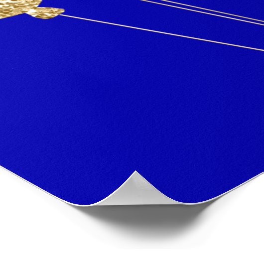 Poster Anniversaire royal bleu or ballons nom script (Coin)