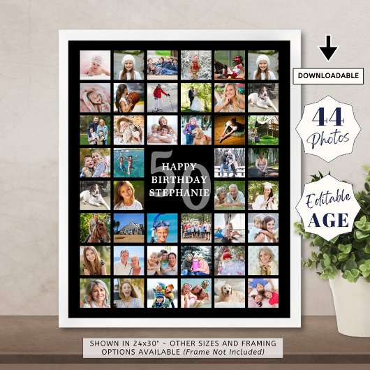 Poster Anniversaire Simple 44 Photo Collage Couleurs pers