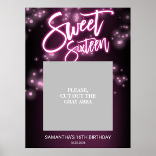 Poster Anniversaire Sweet 16 Fête Rose Néon Sombre