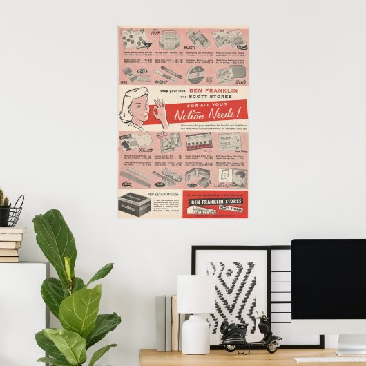 Poster Annonce Ben Franklin 1959 (Bureau à domicile)
