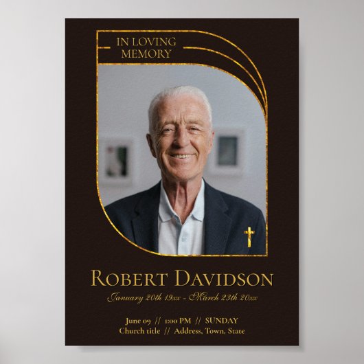 Poster Annonce de funérailles numérique marron foncé (Devant)