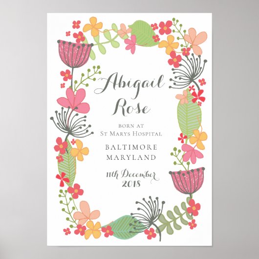 Poster Annonce de naissance A3 Bébé Fille Cadeau souvenir (Devant)