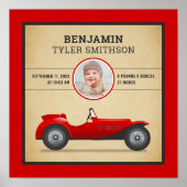 Poster Annonce de naissance de bébé voiture de course rou (Devant)