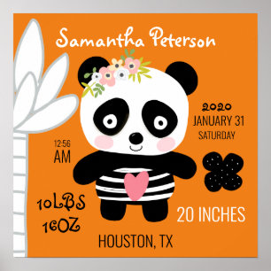 Poster Annonce de naissance de panda mignon