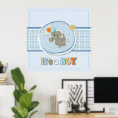 Poster Annonce de naissance d'un éléphant mignon bébé gar (Bureau à domicile)