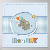 Poster Annonce de naissance d'un éléphant mignon bébé gar (Devant)