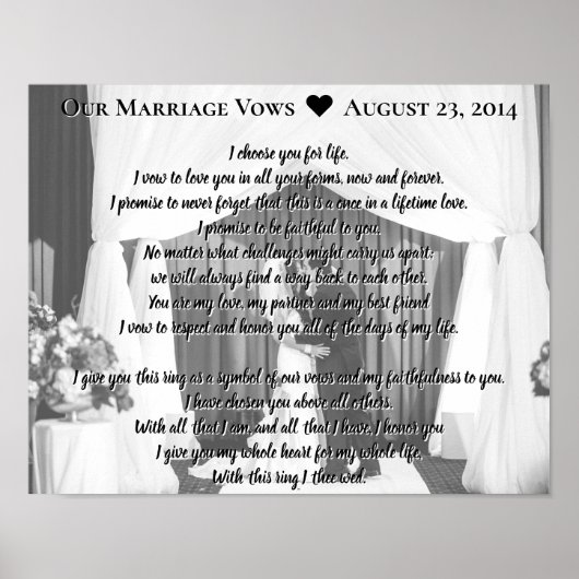 Poster Annonce mariage Vows Date Noir Blanc (Devant)
