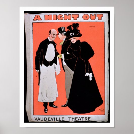Poster Annonce pour "Une nuit dehors", au Vaudeville (Devant)