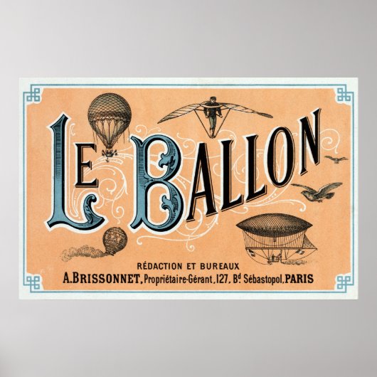 Poster Annonce vintage de ballon à air chaud français (Devant)