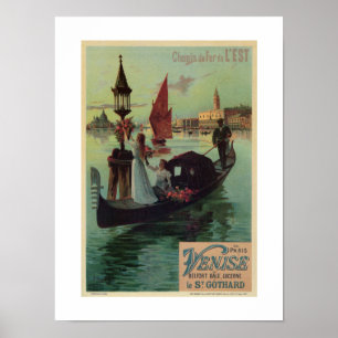 Poster Annonce vintage de voyage de Paris Venise Italie