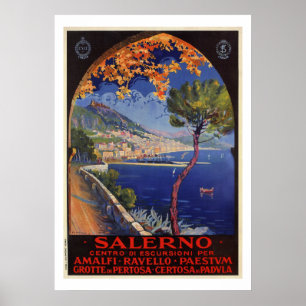 Poster Annonce vintage de voyage d'été de Salerno Italie