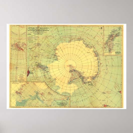 Poster " Antarctique : 1932 carte des régions du Pôle Sud (Devant)