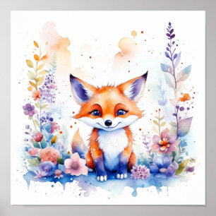 POSTER ANTHROPOMORPHE CUTE FLUFY BÉBÉ FOX NURSERT ART
