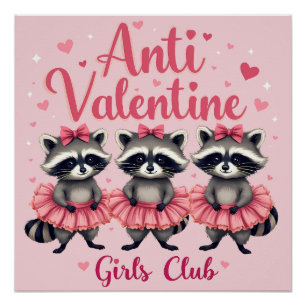 Poster Anti Saint-Valentin Drôle Raton Laveur Mignon Kawa