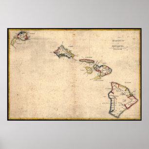 Poster Antiek Hawaii-kaart