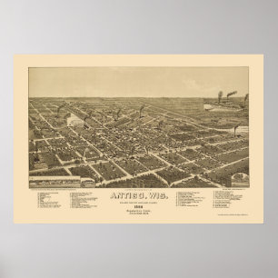 Poster Antigo, WI Carte Panoramique - 1886
